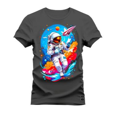 Imagem de Camiseta Plus Size T-Shirt Algodão 100% Algodão Astronalta Viagem Grafite G4