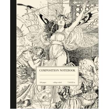 Imagem de Caderno de composição com pauta universitária: ilustração vintage de fadas | Diário de estética Fairycore fofo para meninas, adolescentes, mulheres | forrado largo