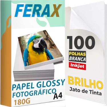 Imagem de Papel Fotográfico 180g A4 Glossy 100 Folhas Premium Cor:Branco Branco Impressões de Cores Vibrantes e Resistência à Água