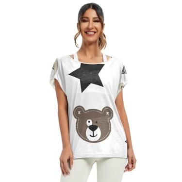 Imagem de Camiseta feminina Star Bear Gray manga curta, manga morcego, camisetas de manga curta, camisetas casuais, Urso estrela, cinza, XXG