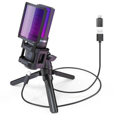 Imagem de ZealSound Microfone USB para jogos para celular, PC, PS5, microfone RGB com mudo rápido, indicador RGB, suporte de tripé, filtro pop, suporte de choque, controle de ganho, monitor sem empréstimo para