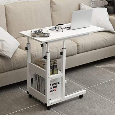 Imagem de Mesa sobreposta com rodas inferiores deslizantes gratuitas, mesa de computador para carrinho de laptop com altura ajustável, mesa de café da manhã para leitura de enfermagem lateral do sofá,