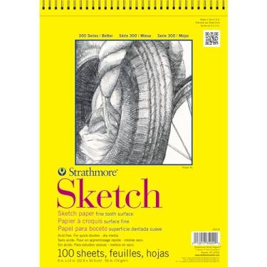 Imagem de Strathmore Bloco de papel para esboço série 300, encadernado com fio superior, 23 x 30,5 cm, 100 folhas (74 g) - Caderno de desenho de artista para adultos e estudantes - Grafite,