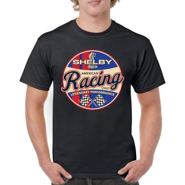 Imagem de Camiseta masculina Shelby Racing 1962 American Muscle Car Mustang Cobra GT500 GT350 Performance Powered by Ford, Preto, G