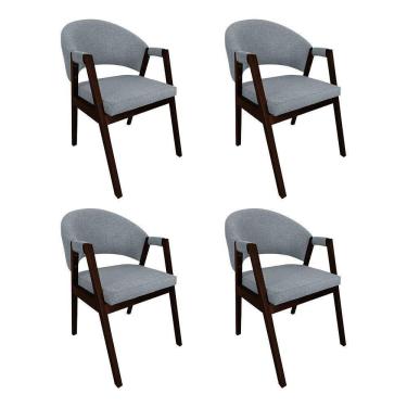 Imagem de Kit 4 Cadeiras De Jantar Madeira Maciça Castanho Premium Helen Linho Cinza - Cor: Cinza