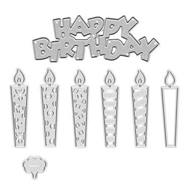 Imagem de 6 moldes de corte de velas vazadas de metal, corte de letra de feliz aniversário para fazer cartões, estêncil, ferramenta de gravação em relevo, scrapbooking, faça você mesmo, moldes de artesanato