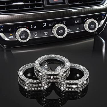 Imagem de TOMALL Bling Crystal Silver Air Condicionado Compatível com Honda Accord 2018-2020 AC Botão de controle climático Botão de acabamento de anel de diamante para carro (3 peças)