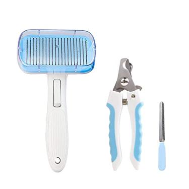 Imagem de Escova de limpeza 3 em 1 com cortador de unhas e conjunto de aparador, pente de limpeza com sensor rápido, cortador de unhas sem lixa para cães e gatos - ferramenta de cuidados profissional para animais de estimação
