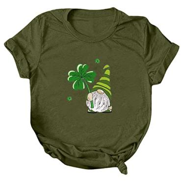 Imagem de Camiseta feminina do Dia de São Patrício com estampa da bandeira americana túnica verde camiseta de verão de manga curta, Ag, G