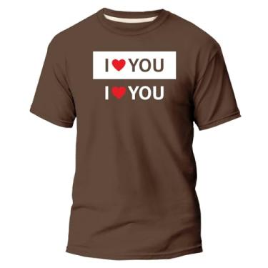 Imagem de Camiseta Masculina I Love You Estampada Manga Curta Confortável (G, Marrom)