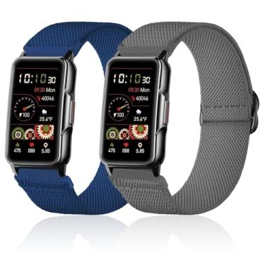 Imagem de Lzwldan Pacote com 2 pulseiras elásticas de nylon para relógio inteligente Mindrose H80 de 1,4 polegadas, pulseiras elásticas macias para relógio Mindrose H80 rastreadores de atividades IP68 para