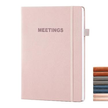 Imagem de Caderno de reunião de capa dura para trabalho com itens de ação, caderno de planejador de projetos para anotações, organizador de agenda de notas de reunião/escritório para homens e mulheres, 100 folhas (200 páginas) 17,78 cm x 25,4 cm rosa