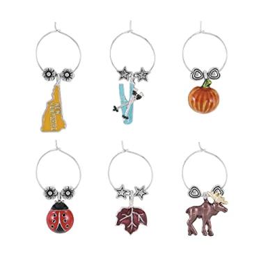 Imagem de Wine Things, 6 peças, pingentes de vinho/marcadores de bebida para taças de vinho, festa de degustação de vinhos (estado), Metal, Sem pedras preciosas