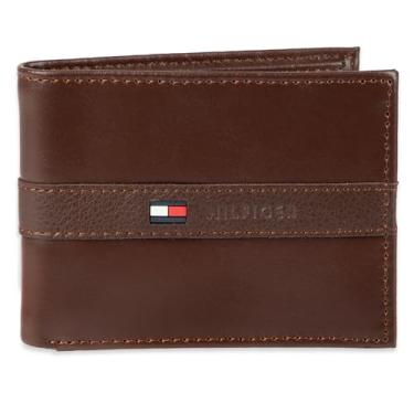 Imagem de Tommy Hilfiger Carteira masculina de couro – dobra dupla fina com 6 bolsos para cartão de crédito e janela de identidade removível, Cognac, tamanho nico