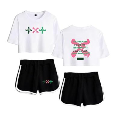 Imagem de Conjunto feminino Txt de camiseta e short feminino k-pop para fãs de k-pop 2 peças, Branco, XXG