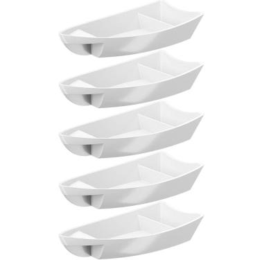 Imagem de Conjunto 5 Barcas para Sushi Comida Japonesa Oriental Brancas Uno Coza Plástico 27,5x13cm