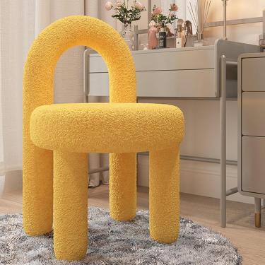 Imagem de Cadeira de penteadeira com encosto Cadeiras de penteadeira modernas para maquiagem feitas de metal + lã de cordeiro, cadeira de maquiagem para penteadeira fofa para camarim 40 * 44 * 74 cm 6