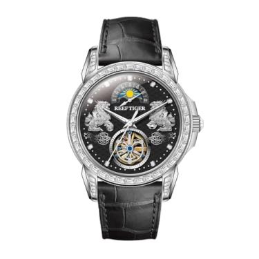 Imagem de REEF TIGER Relógio masculino de luxo Pixiu Moonphase Automático para Homens Diamantes Multifuncional Clássico Business Watch RGA1935, RGA1935-YBBD, Relógio de corda automática