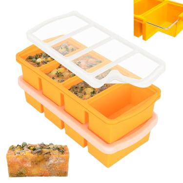 Imagem de ZIP STANDING Bandejas de silicone para freezer com tampa, 1 xícara de recipiente para congelador de sopa, moldes grandes de cubos de gelo com topo de anel de aço reforçado para congelar caldo de molho