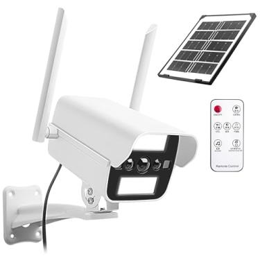 Imagem de onovatpol Câmera de segurança solar falsa com sensor de movimento, luz e áudio, som e campainha para ambientes externos, câmeras de vigilância simuladas para exterior, IP54, adesivo de aviso incluído