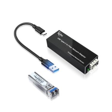 Imagem de Zhpuostd Adaptador de rede USB C para fibra, USB 3.0 tipo C 5V para 100/1000base-X SFP placa de rede Gigabit, equipado com um módulo de fibra dupla de modo único de 1,25 G, transmissão de 20 km