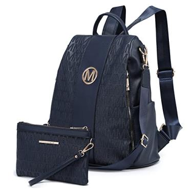Imagem de Mochila feminina MKP COLLECTION moderna, com vários bolsos, antifurto, bolsa de ombro e de viagem, 2 unidades, Azul, Medium
