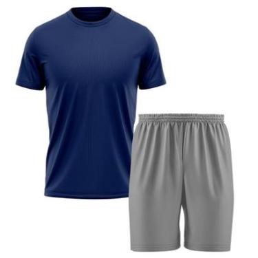 Imagem de Kit Calção Short Futebol Basquete Cinza + Camiseta Manga Curta Masculina-Masculino