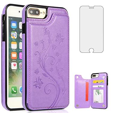 Imagem de Capa de telefone para iPhone 7plus 8plus 7/8 Plus com protetor de tela de vidro temperado e porta-cartões, capa carteira flip couro acessórios para celular i Phone7s 7s + 7+ 8s 8+ Phones8 capas