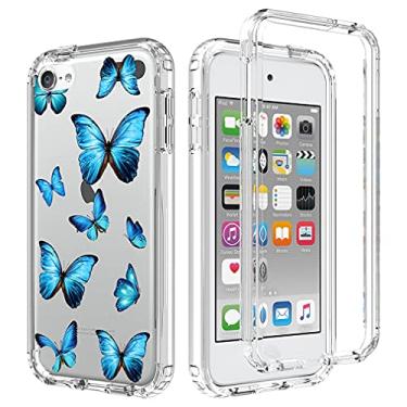 Imagem de Zoeirc Capa para iPod Touch 6/iPod Touch 5/iPod Touch 7 Capa transparente para meninas, TPU macio 360 Full Body à prova de choque híbrido cristal transparente capa para telefone iPod Touch 5th/6th/7th (azul borboleta)