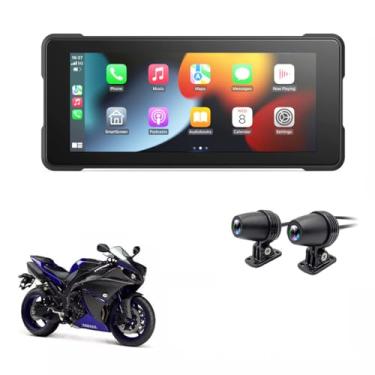 Imagem de XRC TECH 16,86 cm Dual 1080p Motocicleta DVR CarPlay/Android Auto Corpo Inteiro À Prova D'água Moto Câmera Bluetooth GPS Dash Cam Frente Traseira Condução Gravador de Vídeo