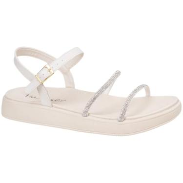 Imagem de Sandalia Feminina Flatform Papete Strass Confortável Dia a Dia Estilosa Via Angel 7505 (Off White, BR, Adulto, Numérico, 37)