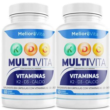 Imagem de 2x MultiVita Vitamina K2 + D3 + Cálcio Saúde Completa Idosos Adultos -