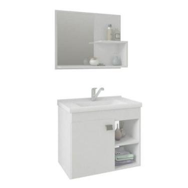 Imagem de Conjunto Gabinete de Banheiro 100% MDF Bia Com Espelheira E Pia Mgm Mó