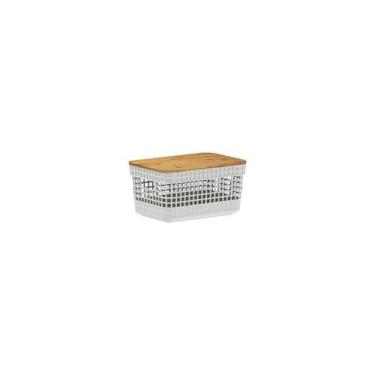Imagem de Cesto Organizador Grid com Tampa de Bambu 2,5L Branco Ou, U