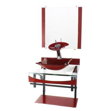 Imagem de Gabinete Vidro 40Cm Banheiro Curvado Duplo Pp Cuba Quadrada - Cubas E 