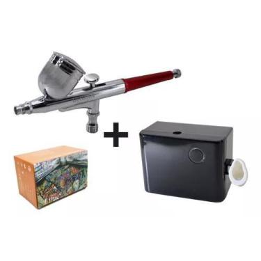 Imagem de Kit Aerógrafo Compressor a bateria  + Aerógrafo Aeromodelismo urban 