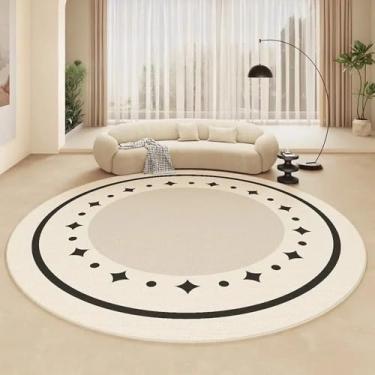 Imagem de Sala de estar Tapete Creme Bege Simples Redondo Quarto Sala de cabeceira Grande Área Tapete Linha Mesa de centro Vestiário Tapetes listrados, SY2298, QD, A, Diâmetro 240 cm