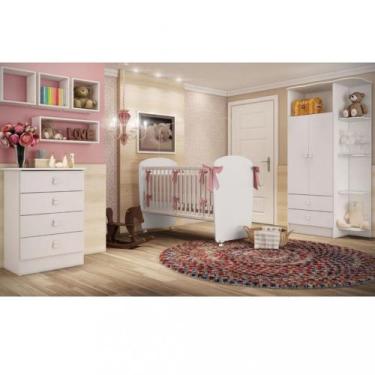 Imagem de Quarto de Bebê Completo Guarda Roupa Cômoda e Berço com Rodízios Coruj