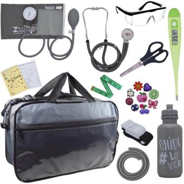 Imagem de Kit Enfermagem Academico Estetoscópio Aparelho de Pressão Bolsa Multi 