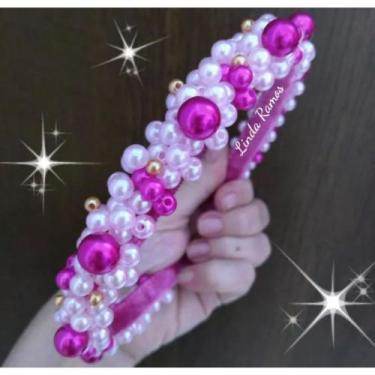 Imagem de Tiara arco chá revelação customizada com pérolas artesanal. - Ateliê L