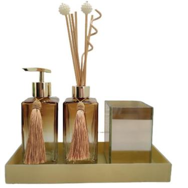 Imagem de Kit Lavabo Porta Sabonete Aromatizador Porta Escovas Pincel Maquiagem 