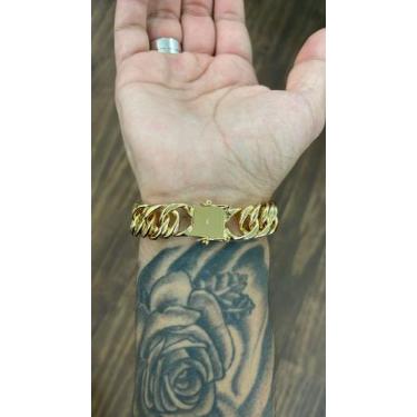 Imagem de Pulseira ello duplo 15mm 22 cm banhado a ouro18k masculina - Hm Joias 