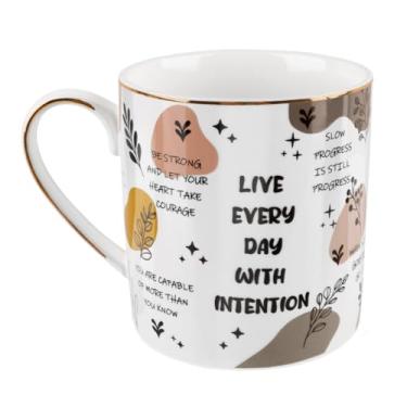 Imagem de WAVEYU Caneca de café de cerâmica, caneca de água fofa para férias, caneca com alça para escritório em casa, xícara de chá de café decorativa para mulheres homens, 400 ml, palavras