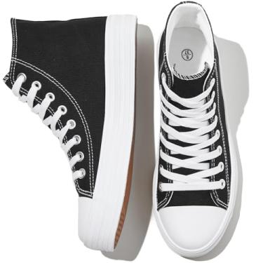 Imagem de HYPOCRUTE Tênis feminino de cano alto, clássico, de lona, com cadarço, tênis casual para caminhadas, Preto, 39