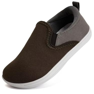 Imagem de WateLves Tênis infantil para crianças pequenas, largo, descalço, para meninos e meninas, minimalista, sem cadarço, de lona, ajuste natural com sola sem queda, Dq437/Chocolate, 22