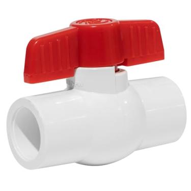 Imagem de KZUVETAON Válvula de 3,5 cm (1-1/10.2 cm) Válvula de esfera PVC soquete ASTM T-Handle Programação de desligamento de água 40X Conexões de solvente branco e vermelho