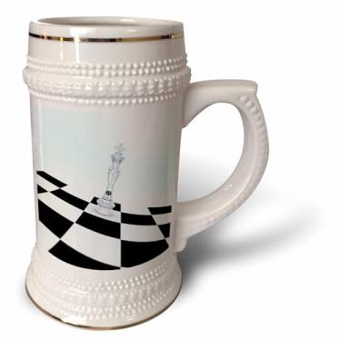 Imagem de 3dRose Jogo de tabuleiro de xadrez com conceito de vidro do rei de xadrez abstrato inclinado vencedor sucesso - Caneca Stein, 530 ml, 623 g, branco