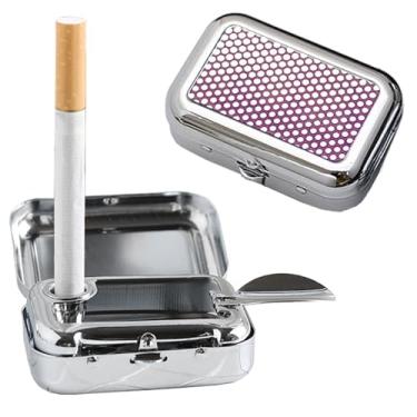 Imagem de VOVCIG Cinzeiro de bolso portátil atualizado à prova de vento com tampa bandeja de cinzeiro de carro de aço inoxidável para charutos de carro ao ar livre (roxo)