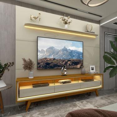 Imagem de Rack com Painel para TV Até 85 Polegadas Royal Requinte 100% Mdf com Led Off White/Naturalle - Gelius