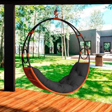 Imagem de Cadeira De Balanço Suspenso Lua Nova Em Corda Náutica Ocre/preto